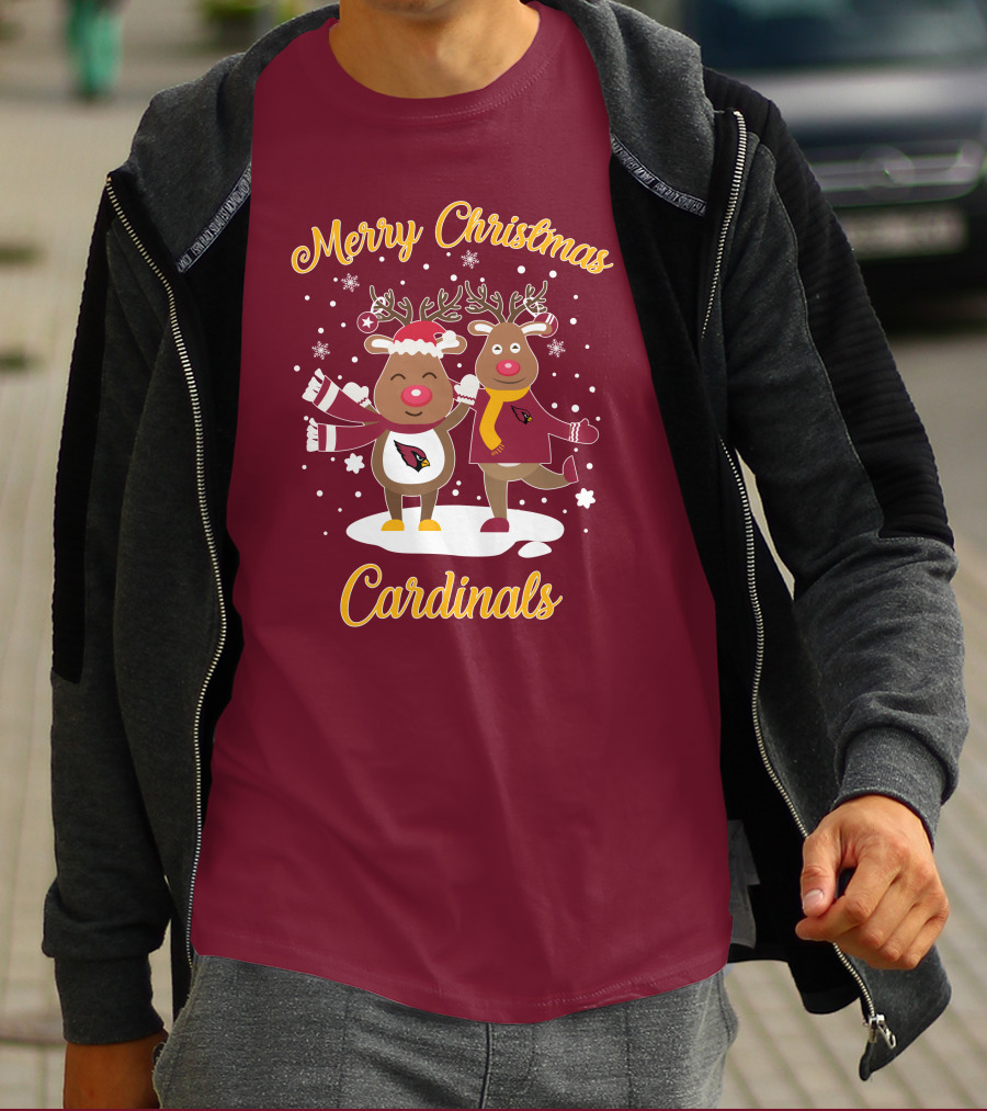 Merry Christmas Cardinals Reindeer Funny Christmas T-Shirt