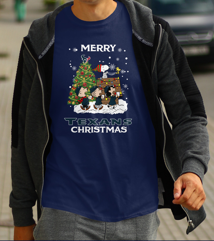 Merry Texans Christmas Peanuts Tree With Snoopy And Houston T-Shirt