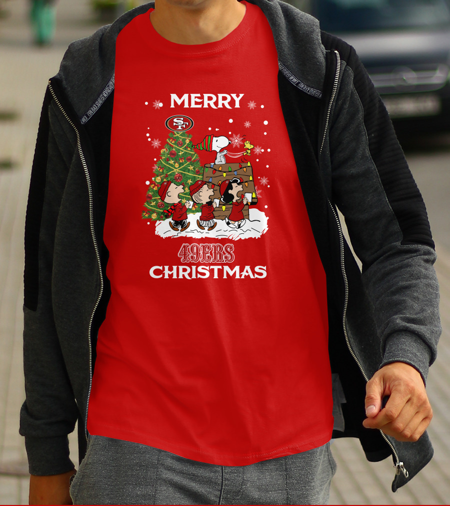 Merry 49ers Christmas San Francisco Peanuts Christmas Tree T-Shirt