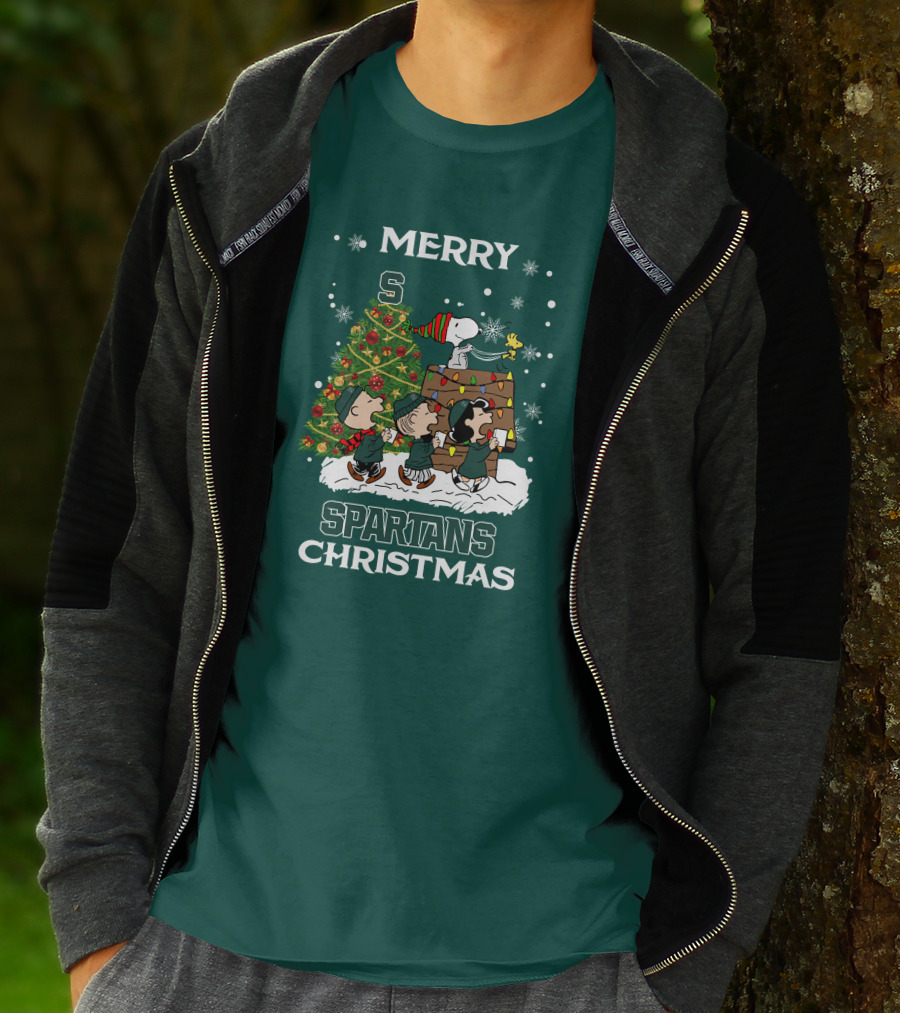 Merry Spartans Christmas Michigan State Peanuts Christmas Tree T-Shirt