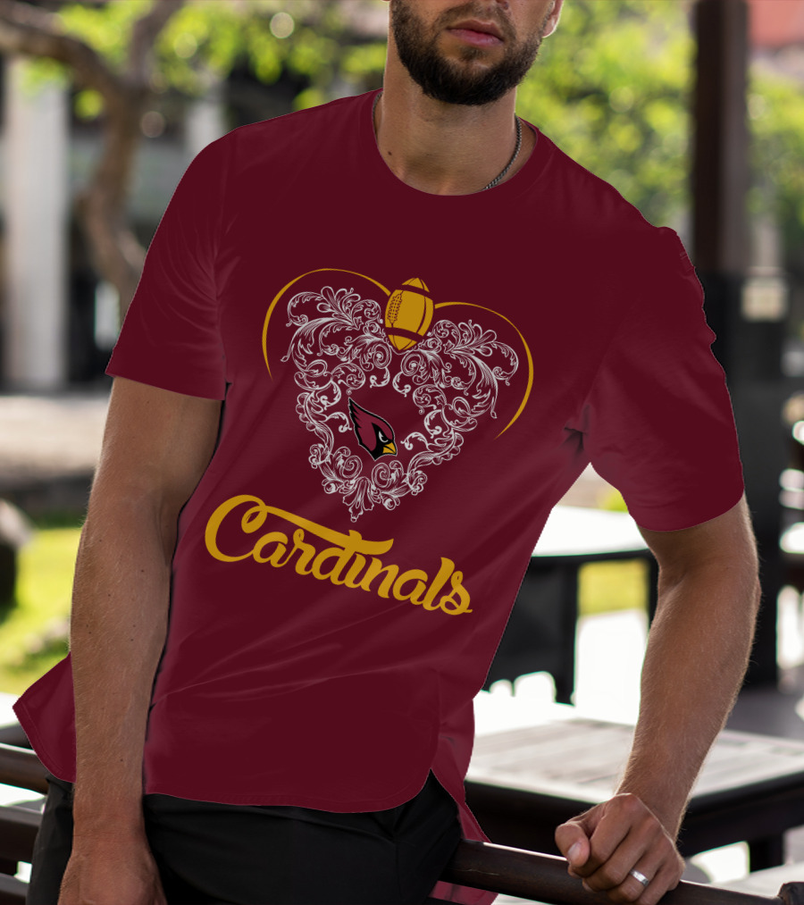 Cardinals Heart With Football And Arizona T-Shirt