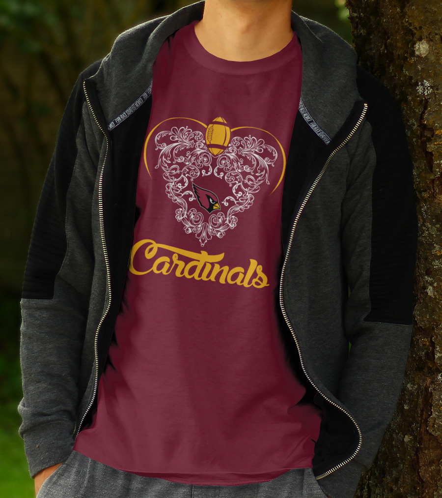 Cardinals Heart With Football And Arizona T-Shirt