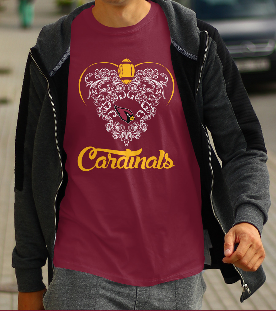 Cardinals Heart With Football And Arizona T-Shirt