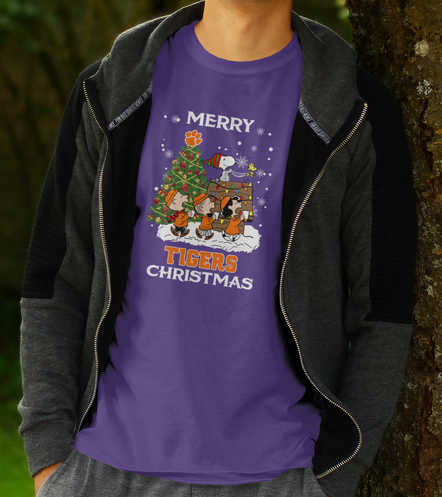 Merry Tigers Christmas Clemson The Peanut Christmas Tree T-Shirt