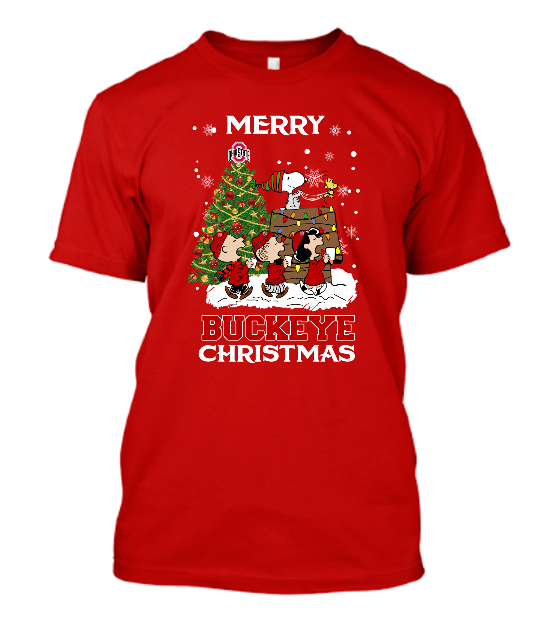 Merry Buckeye Christmas Ohio State Peanuts Christmas Tree T-Shirt