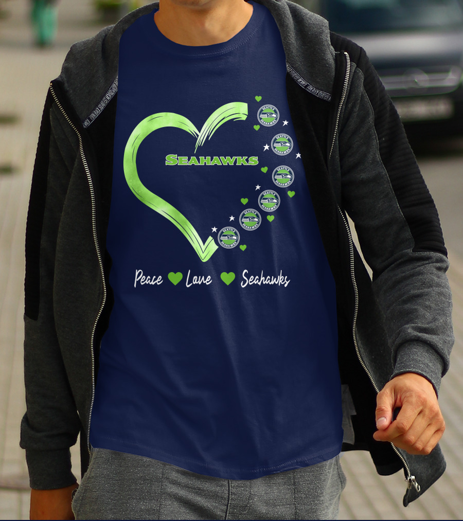 Peace Love Seahawks Seattle Seahawks Hearts T-Shirt