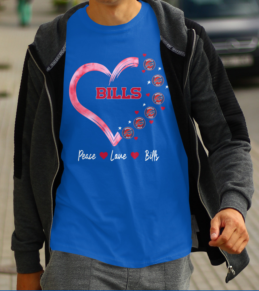 Peace Love Bills Heart Logo Buffalo Bills T-Shirt