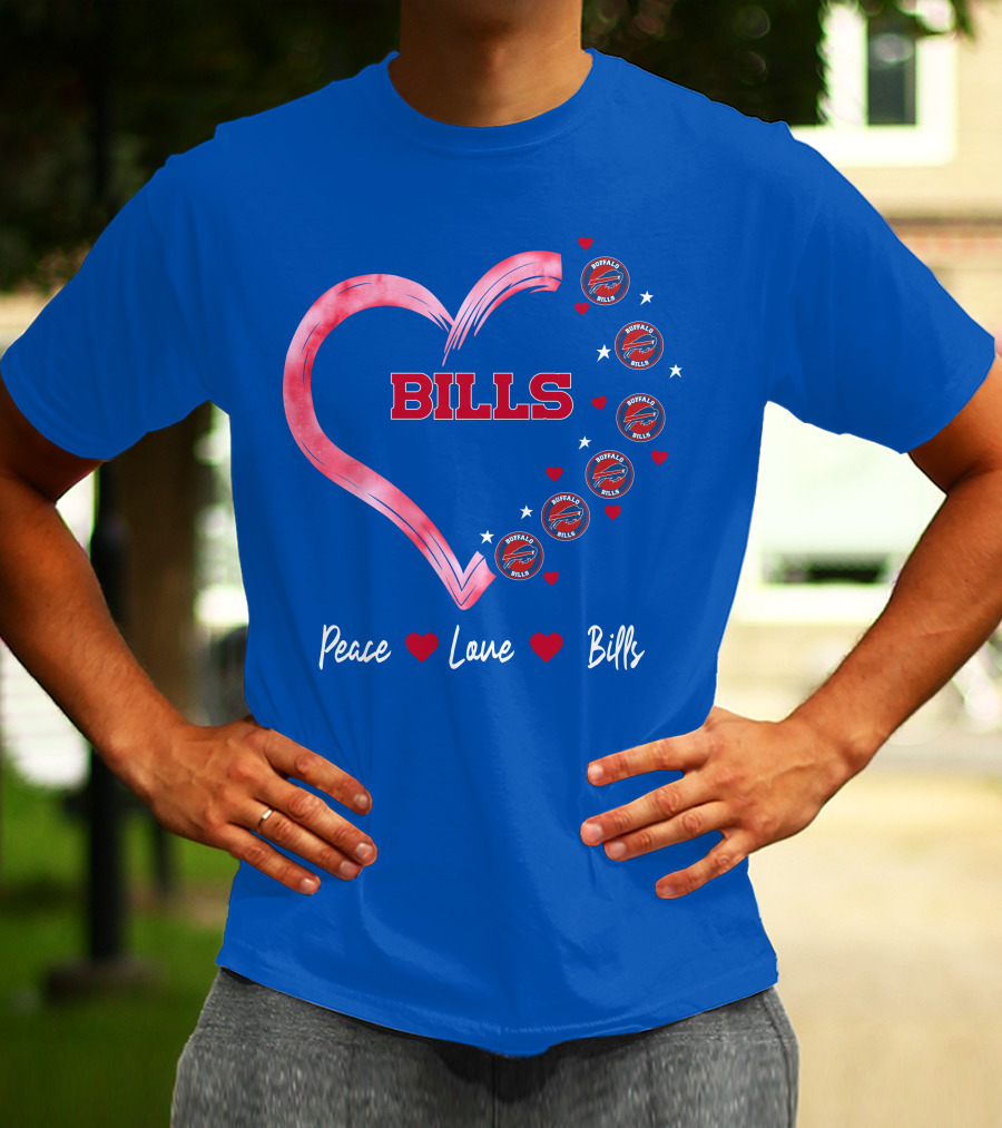 Peace Love Bills Heart Logo Buffalo Bills T-Shirt