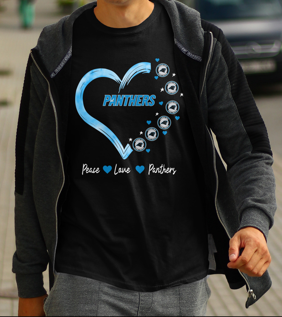 Peace Love Carolina Panthers Heart Logo Fan T-Shirt