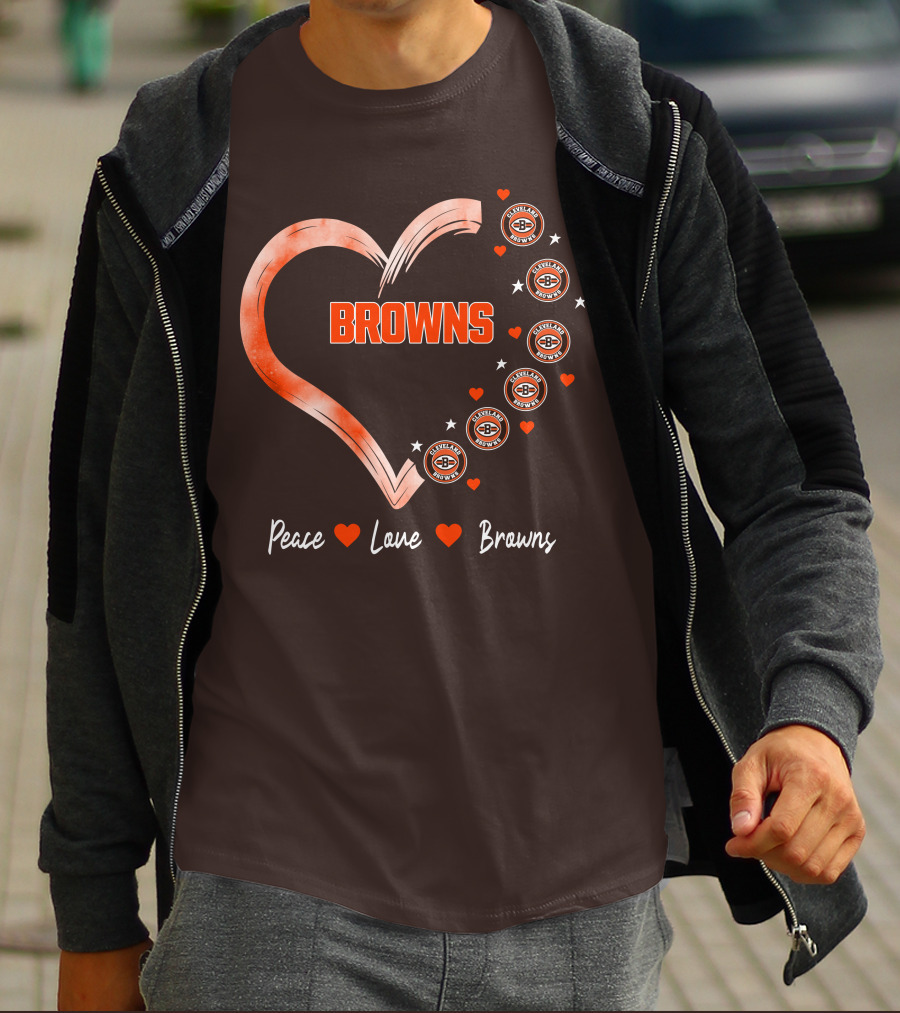 Peace Love Heart Browns Cleveland Browns T-Shirt