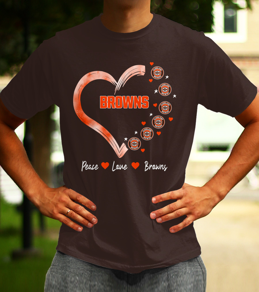 Peace Love Heart Browns Cleveland Browns T-Shirt