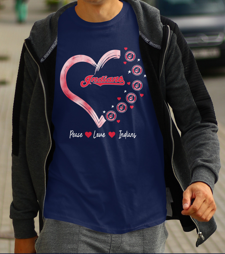 Peace Love Indians Heart Cleveland Indians T-Shirt