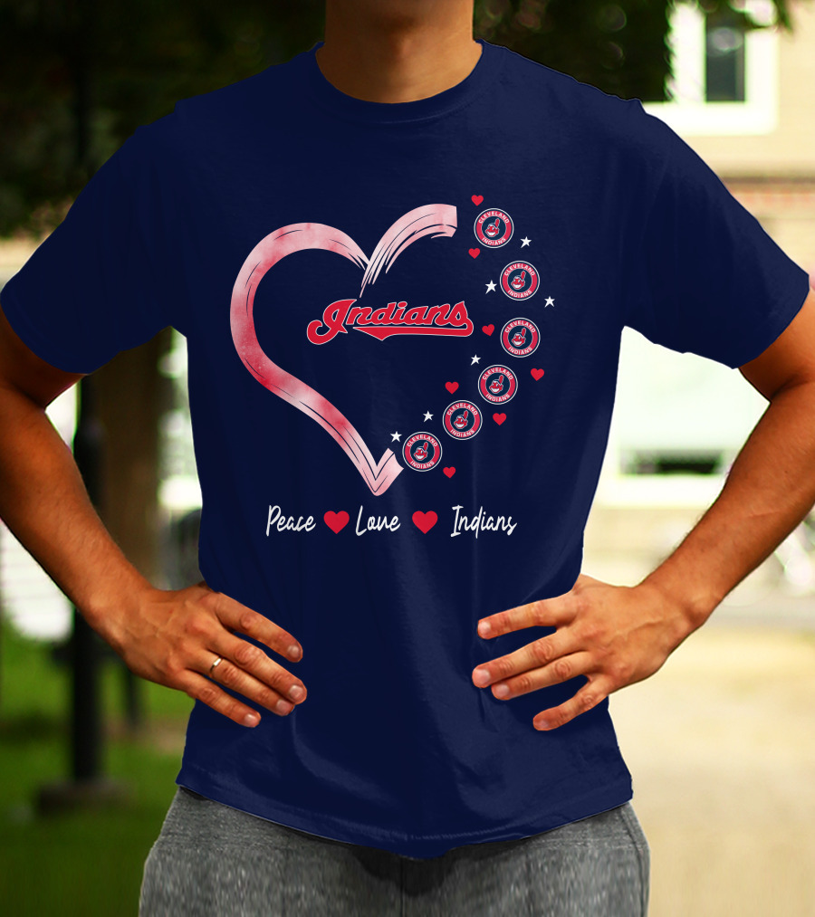 Peace Love Indians Heart Cleveland Indians T-Shirt