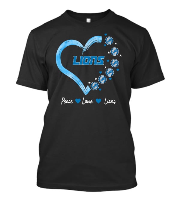 Peace Love Detroit Lions Retro Heart Fan Emblem T-Shirt