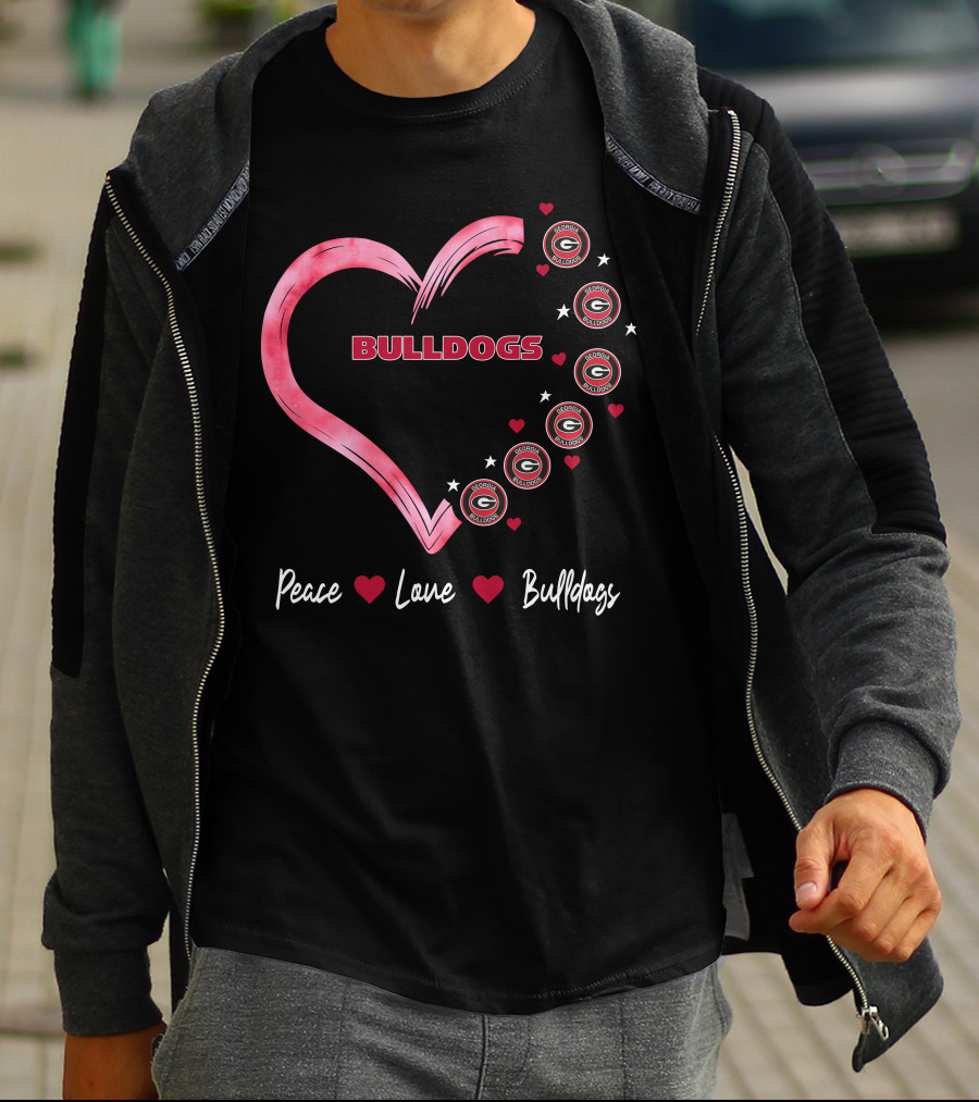 Peace Love Bulldogs Georgia Bulldogs Heart T-Shirt