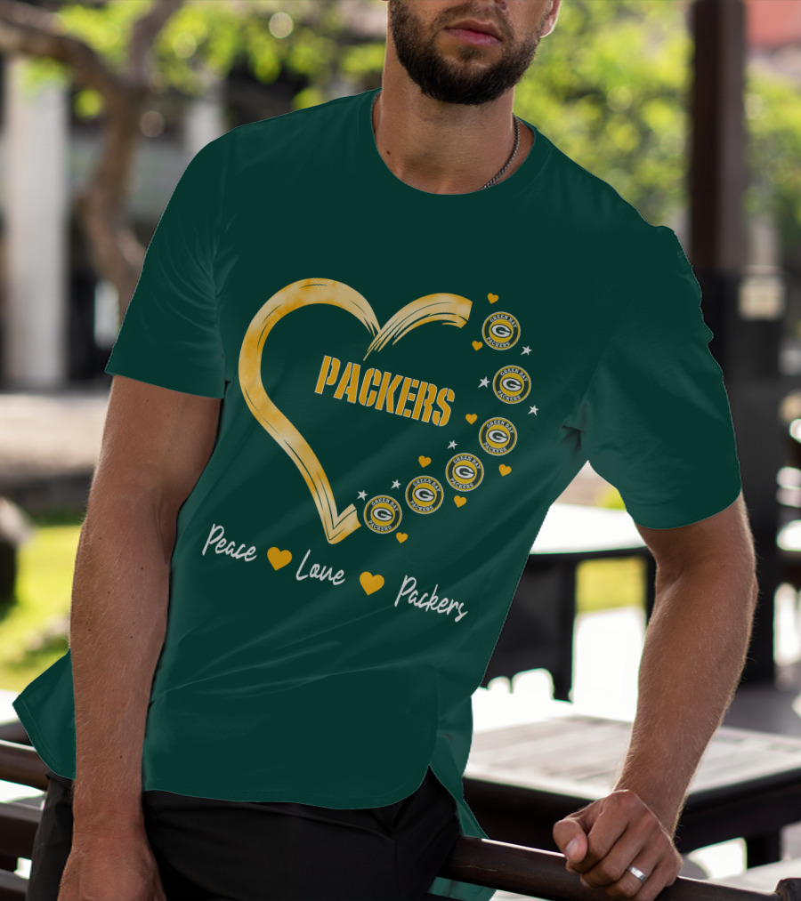 Peace Love Packers Green Bay Packers Heart T-Shirt