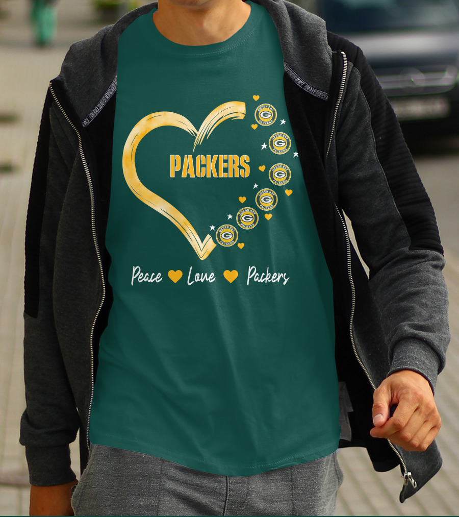 Peace Love Packers Green Bay Packers Heart T-Shirt