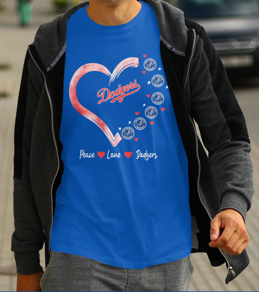 Peace Love Dodgers Heart Los Angeles Dodgers T-Shirt