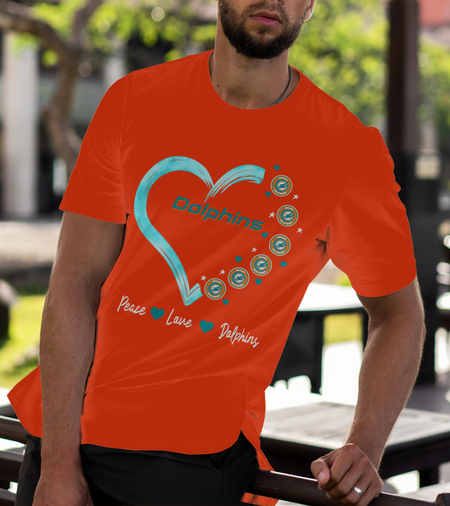 Peace Love Dolphins Heart Miami Dolphins T-Shirt