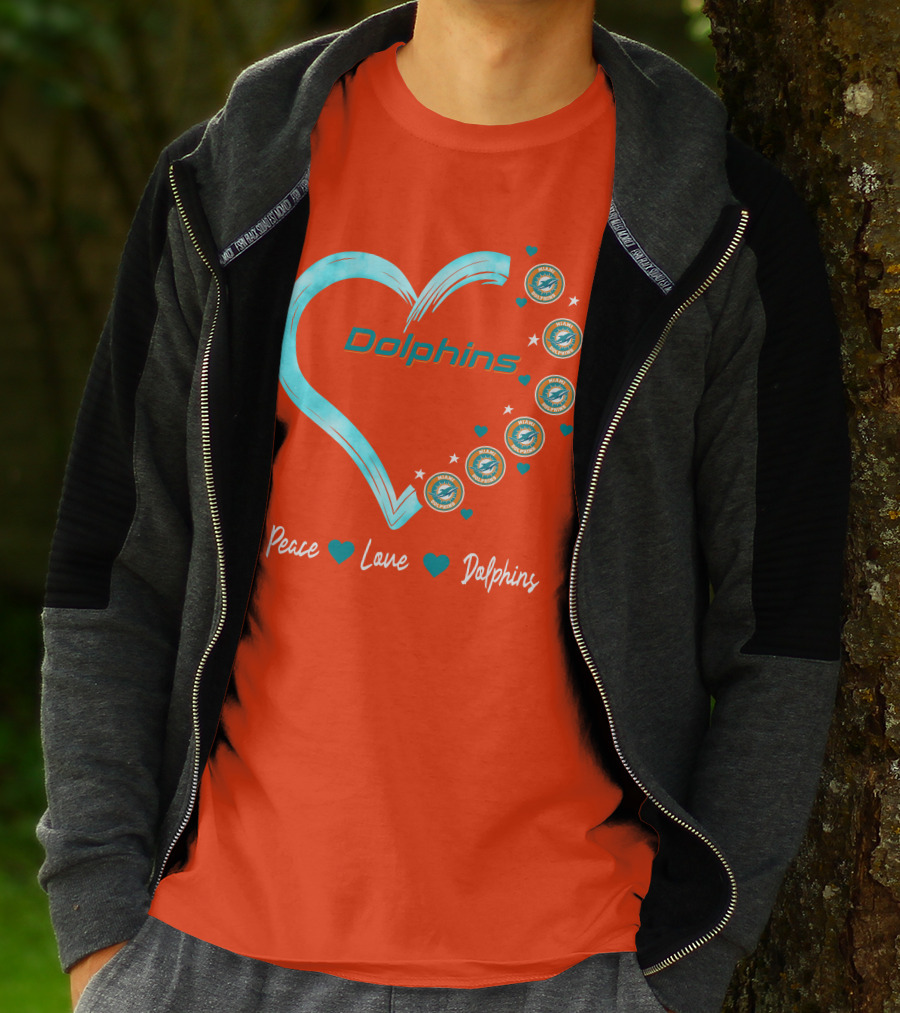 Peace Love Dolphins Heart Miami Dolphins T-Shirt