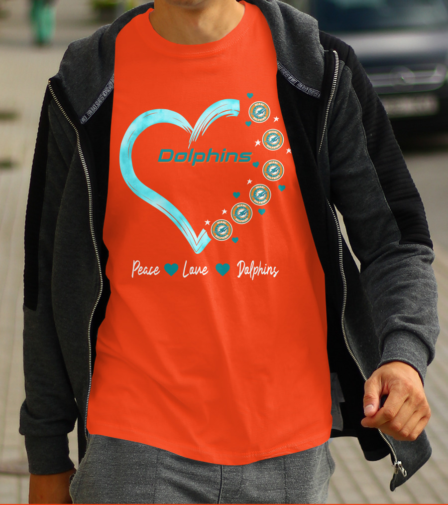 Peace Love Dolphins Heart Miami Dolphins T-Shirt