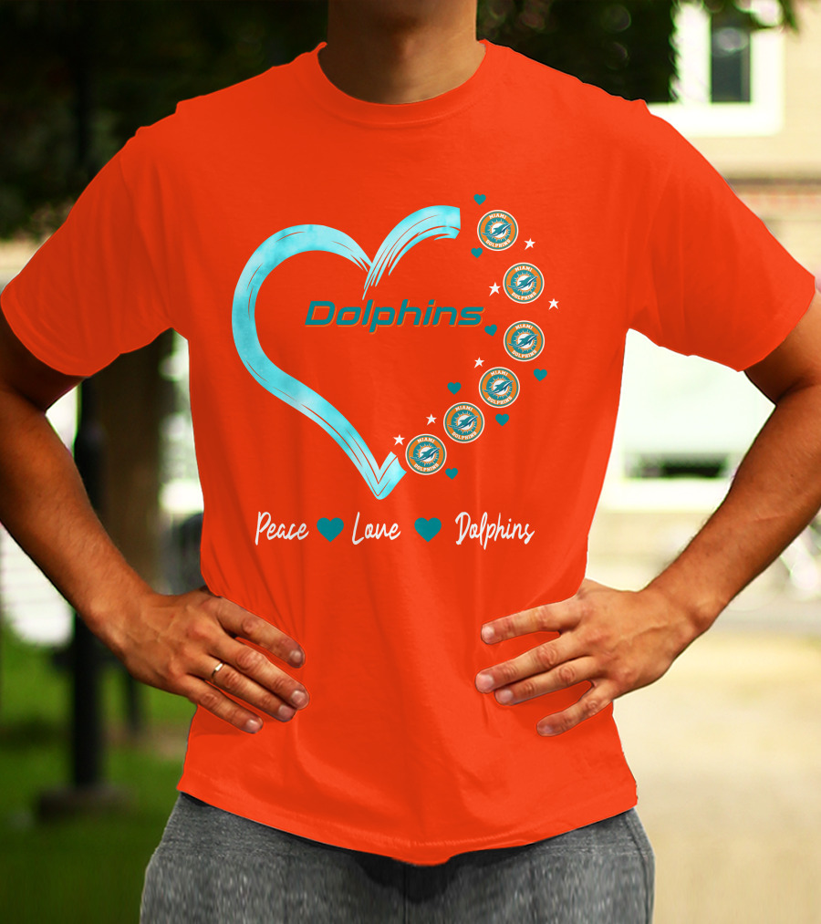 Peace Love Dolphins Heart Miami Dolphins T-Shirt