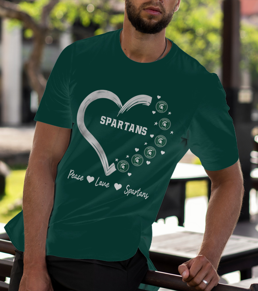 Peace Love Spartans Michigan State Spartans Heart T-Shirt