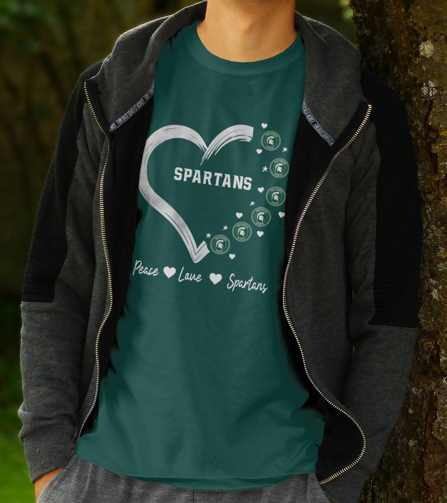 Peace Love Spartans Michigan State Spartans Heart T-Shirt