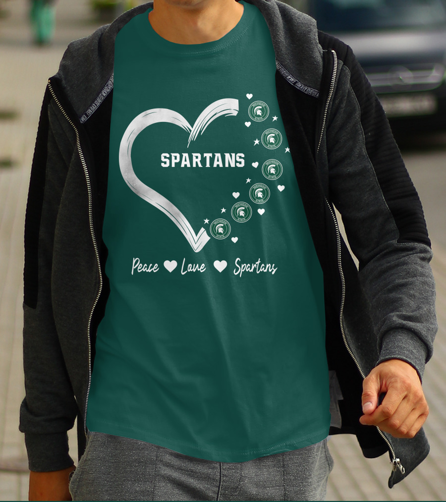 Peace Love Spartans Michigan State Spartans Heart T-Shirt