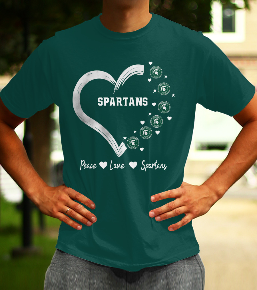 Peace Love Spartans Michigan State Spartans Heart T-Shirt
