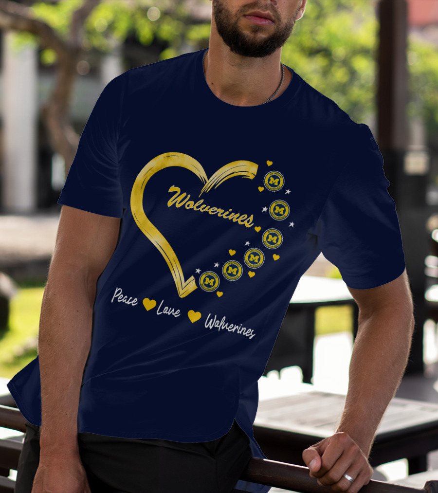 Peace Love Wolverines Heart M T-Shirt