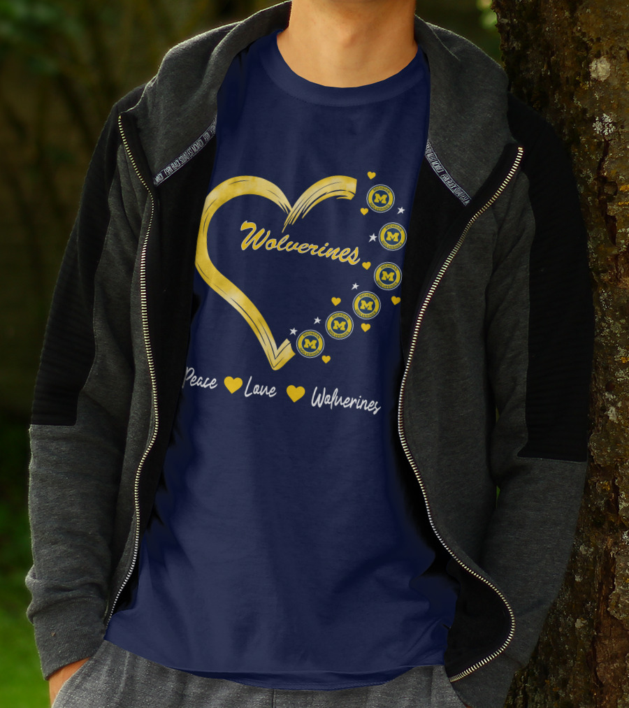 Peace Love Wolverines Heart M T-Shirt
