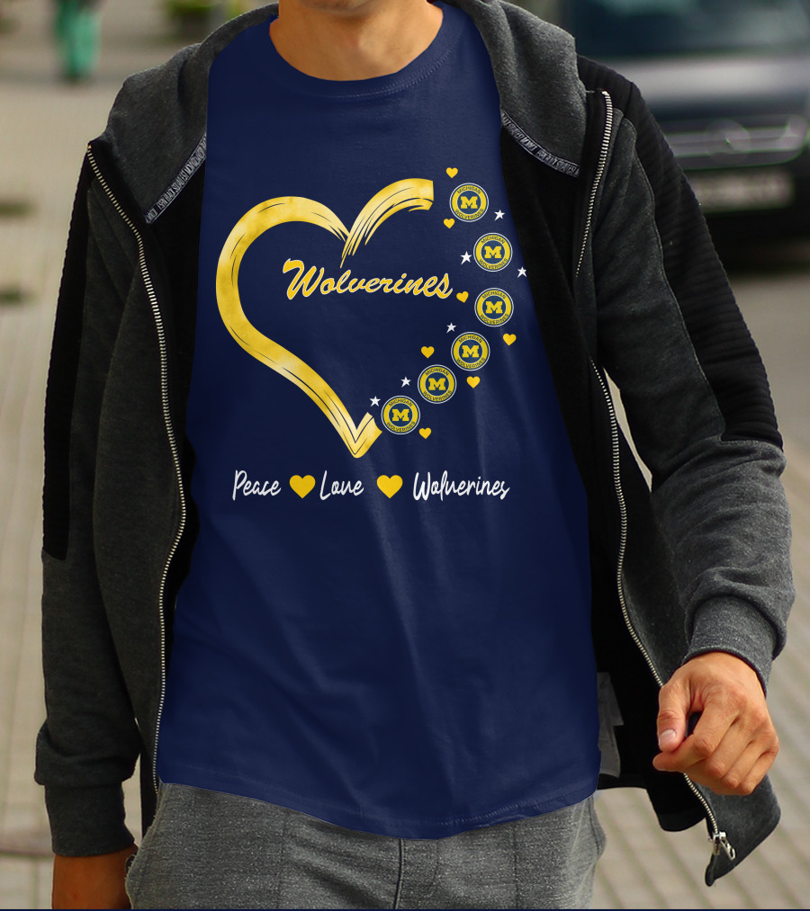 Peace Love Wolverines Heart M T-Shirt