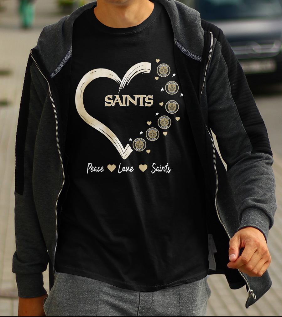 Peace Love Saints New Orleans Saints Fleur-de-Lis Heart T-Shirt