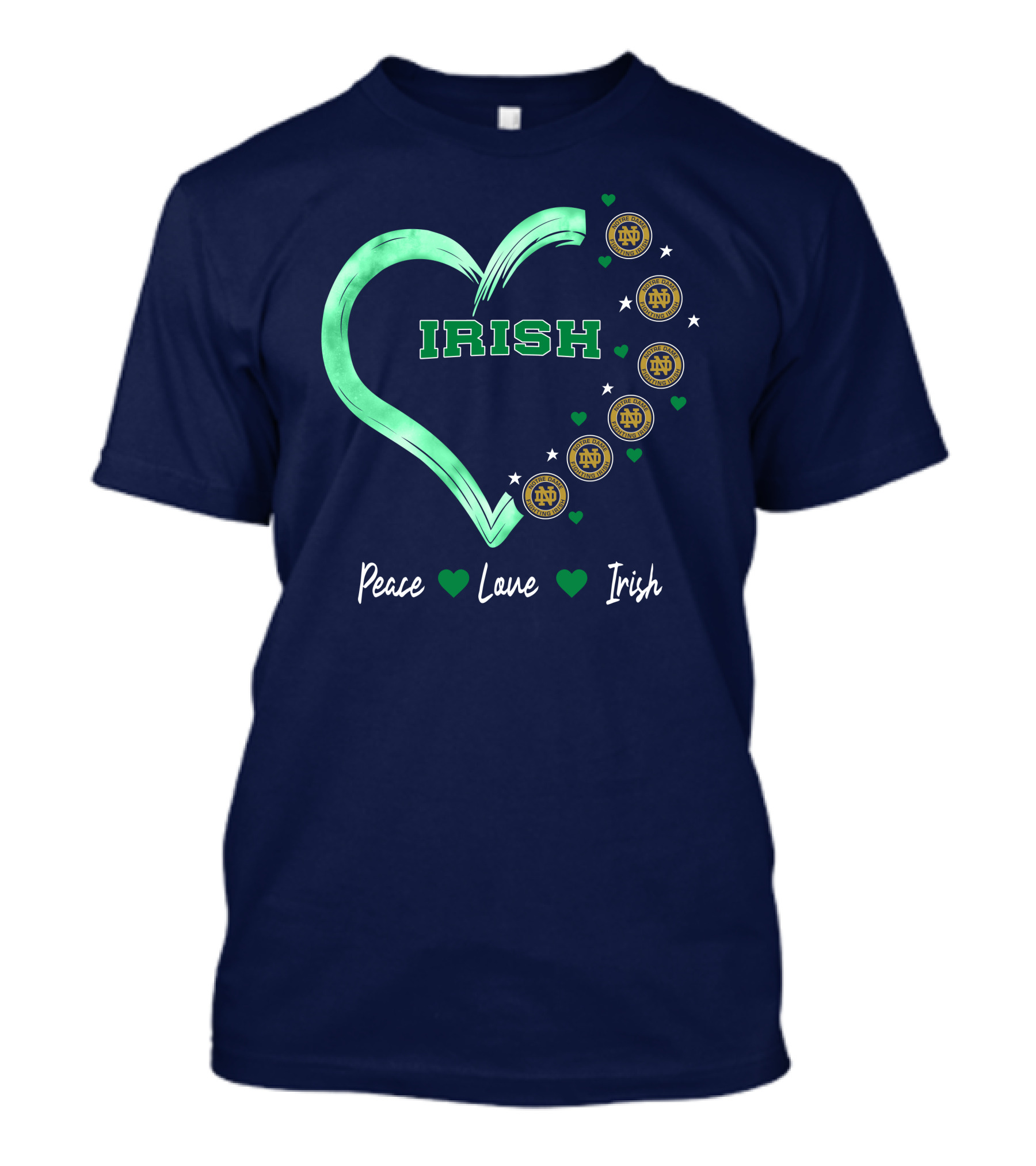 Peace Love Irish Notre Dame Fighting Irish Logos And Heart T-Shirt