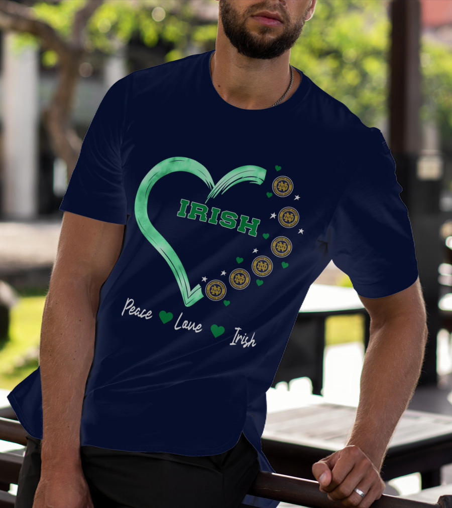 Peace Love Irish Notre Dame Fighting Irish Logos And Heart T-Shirt