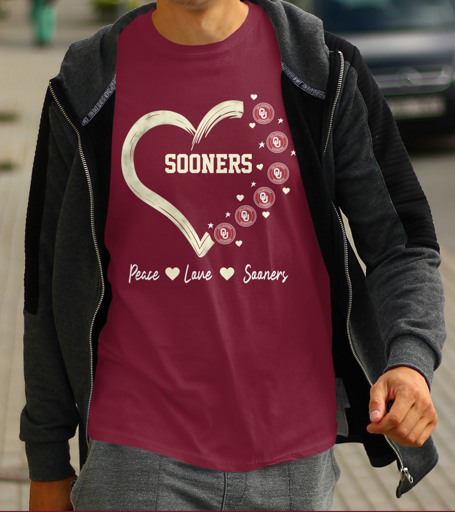 Peace Love Sooners Heart Design With OU T-Shirt