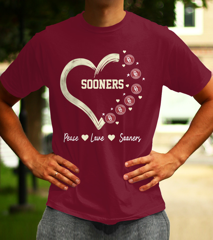 Peace Love Sooners Heart Design With OU T-Shirt
