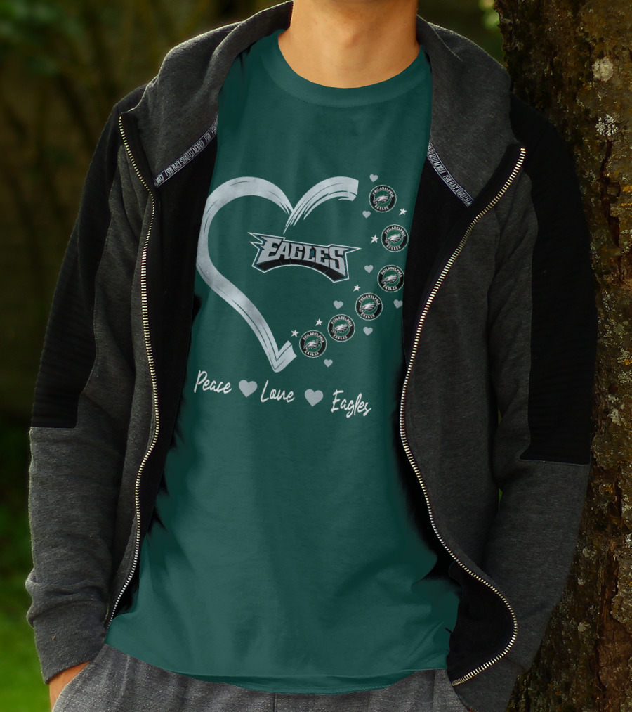 Peace Love Eagles Philadelphia Eagles Logos Heart T-Shirt