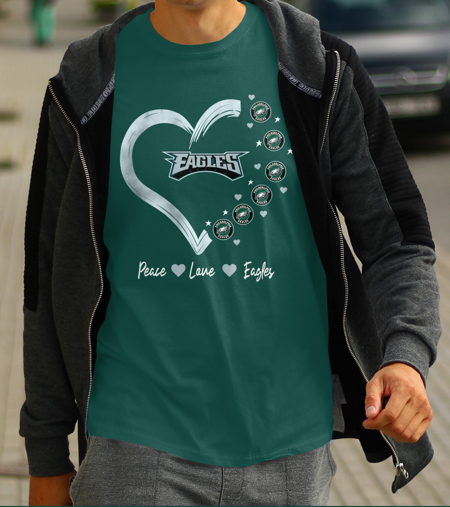 Peace Love Eagles Philadelphia Eagles Logos Heart T-Shirt
