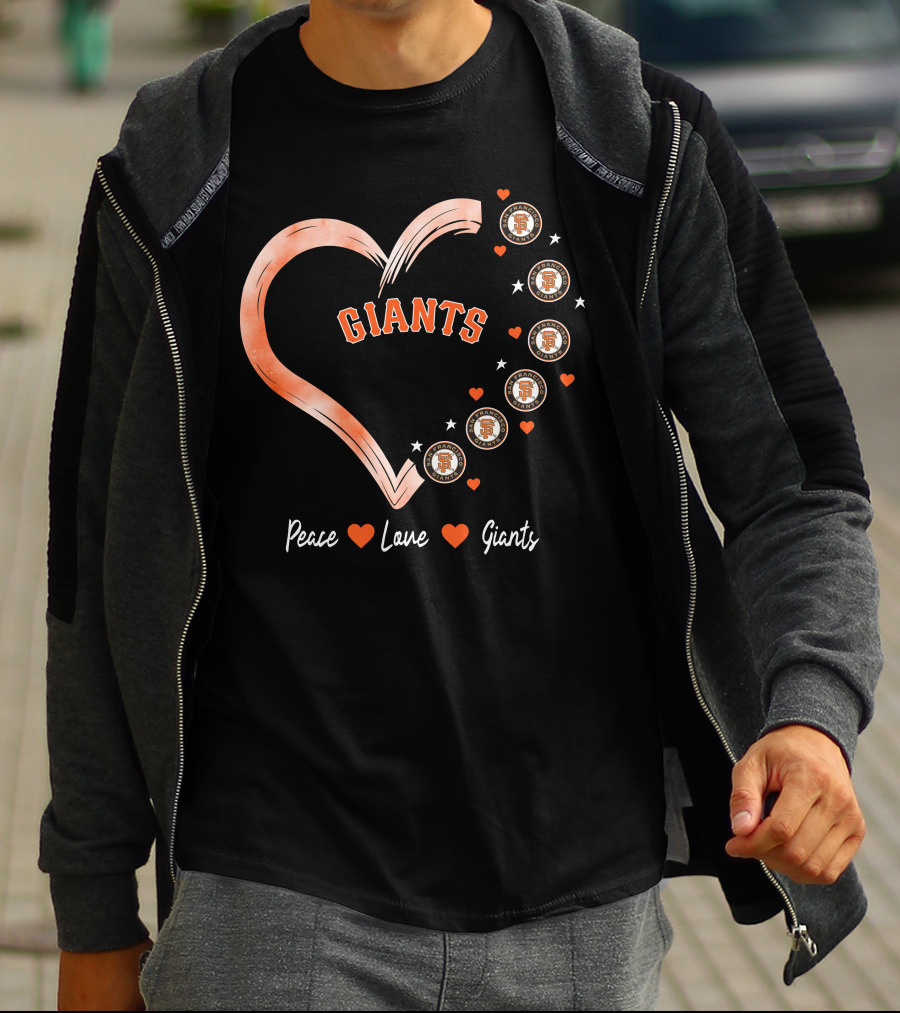 Peace Love Giants San Francisco Giants Baseball Heart Icons T-Shirt