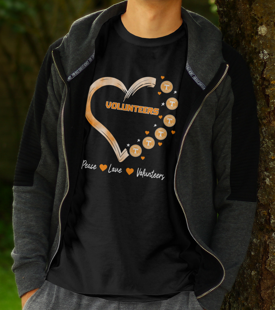Peace Love Tennessee Volunteers Heart Shape With Stars T-Shirt