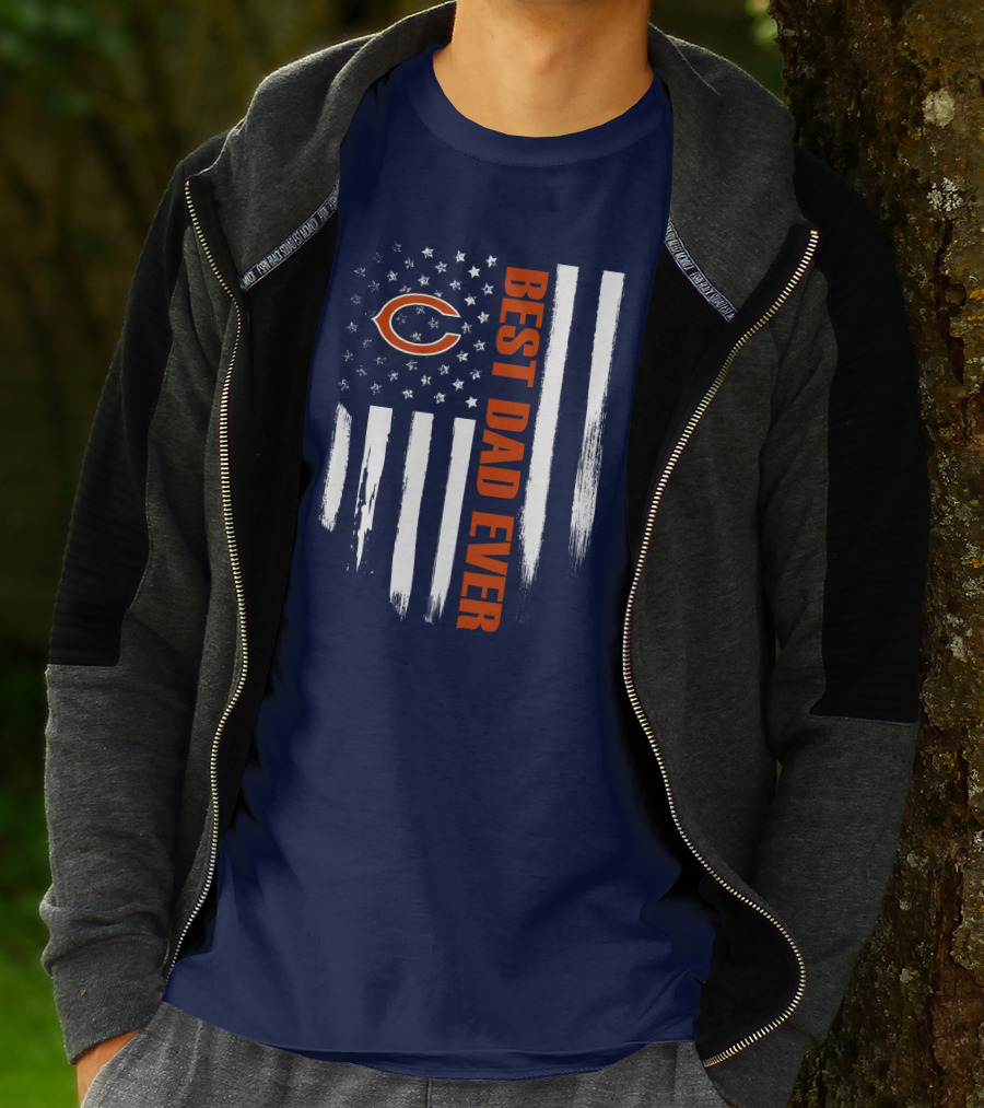 Chicago Bears Best Dad Ever American Flag T-Shirt
