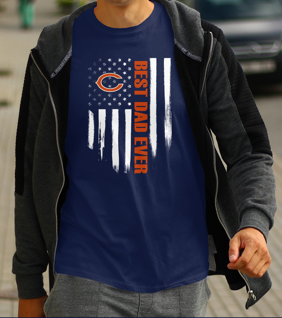 Chicago Bears Best Dad Ever American Flag T-Shirt