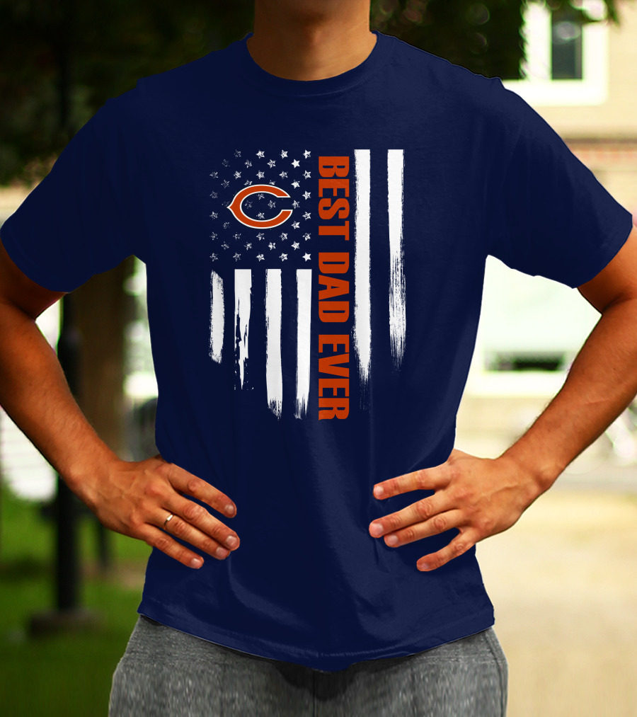 Chicago Bears Best Dad Ever American Flag T-Shirt