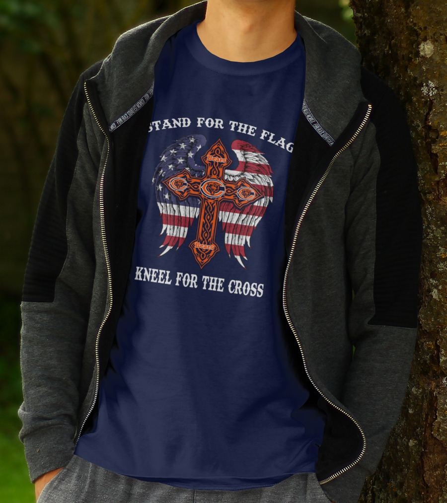 Stand For The Flag Kneel For The Cross Chicago Bears Flag Cross Wings T-Shirt