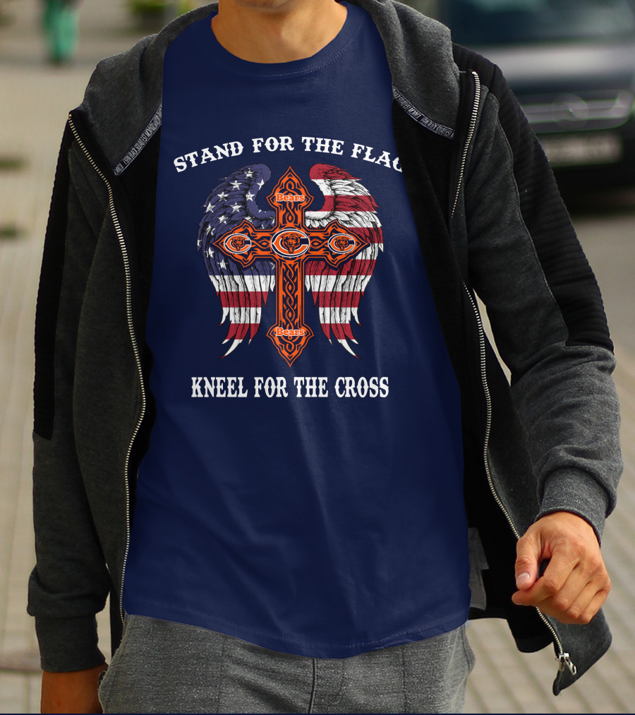 Stand For The Flag Kneel For The Cross Chicago Bears Flag Cross Wings T-Shirt