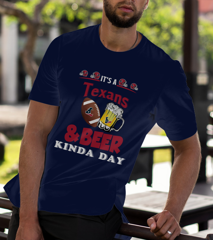 Houston Texans And Beer Football Fan Day With Helmets And Mug Icons T-Shirt