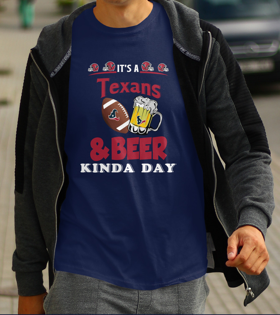 Houston Texans And Beer Football Fan Day With Helmets And Mug Icons T-Shirt