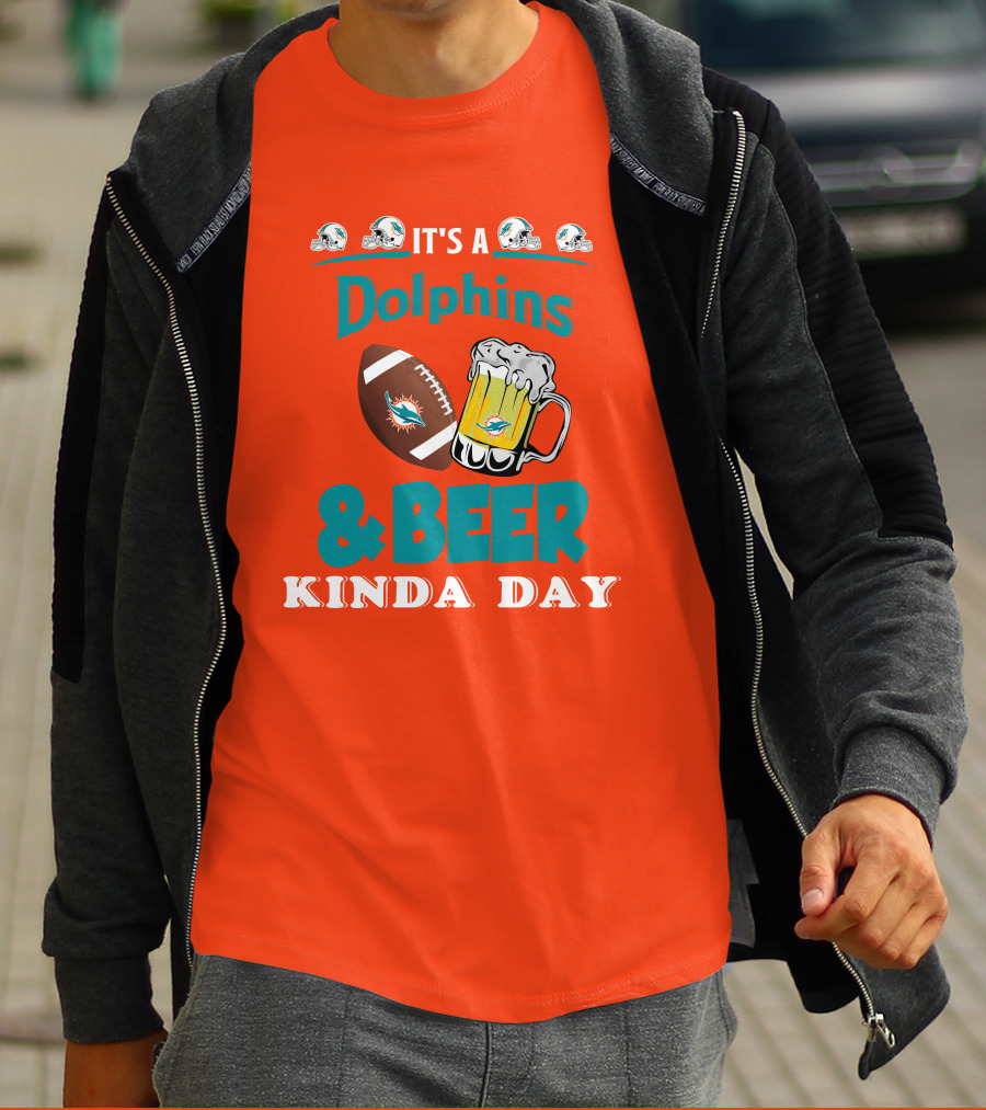 Miami Dolphins Beer Football And Helmet Kind Of Day T-Shirt